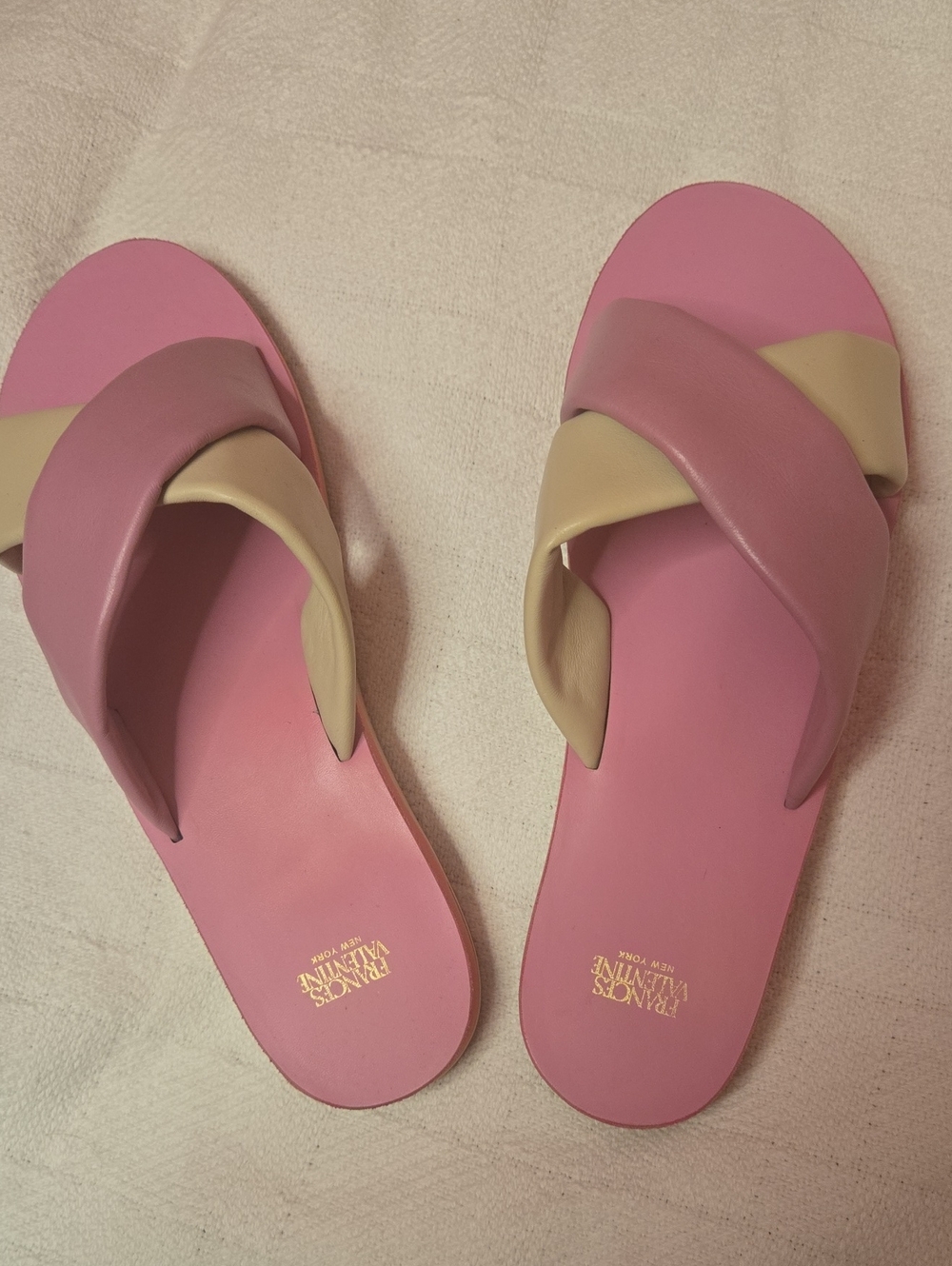 Frances Valentine Pink & Cream Crossband Slide Sandals